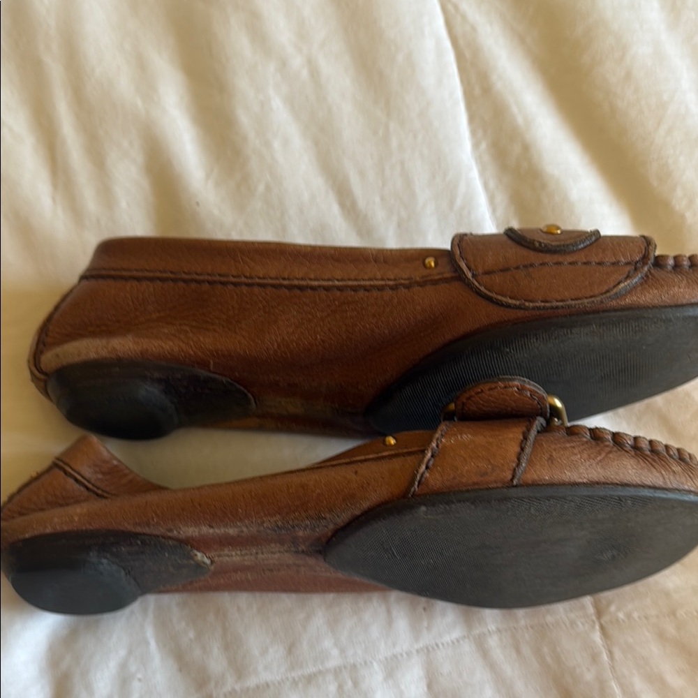 Chloe Brown Leather Flats with Classic Buckle Design - Picture 6 of 8